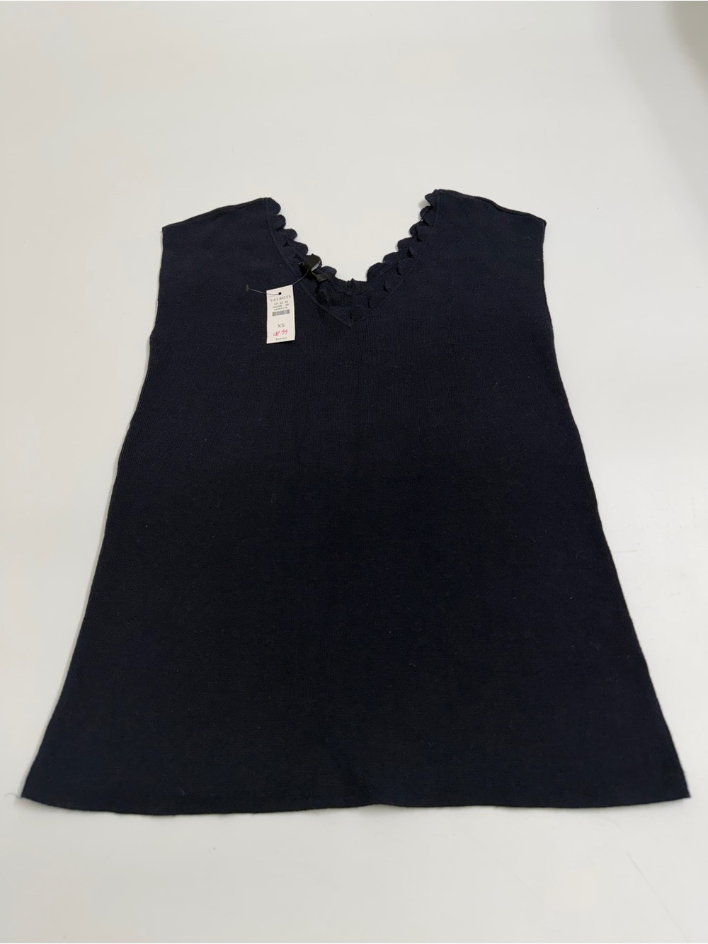 NWT Talbots Navy Scalloped Neck Sleeveless Knit Sweater Tank XS Preppy Classic